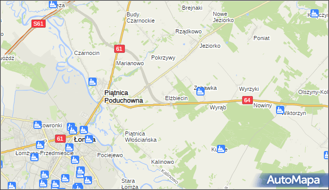 mapa Elżbiecin gmina Piątnica, Elżbiecin gmina Piątnica na mapie Targeo