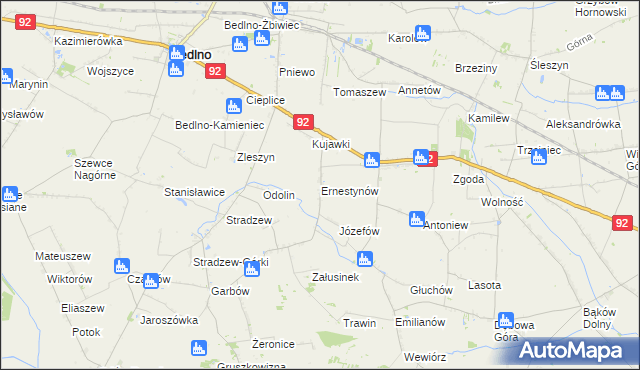 mapa Ernestynów gmina Bedlno, Ernestynów gmina Bedlno na mapie Targeo