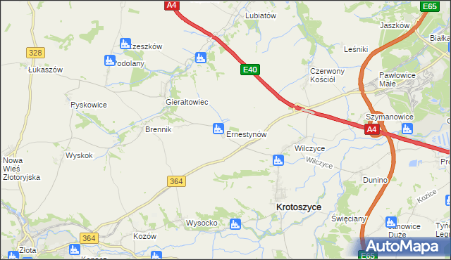 mapa Ernestynów gmina Złotoryja, Ernestynów gmina Złotoryja na mapie Targeo