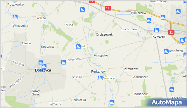 mapa Fabianów gmina Dobrzyca, Fabianów gmina Dobrzyca na mapie Targeo