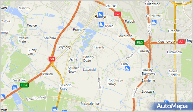 mapa Falenty Nowe, Falenty Nowe na mapie Targeo