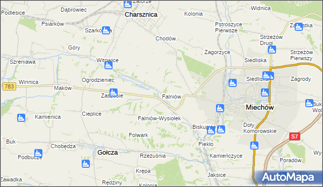 mapa Falniów, Falniów na mapie Targeo