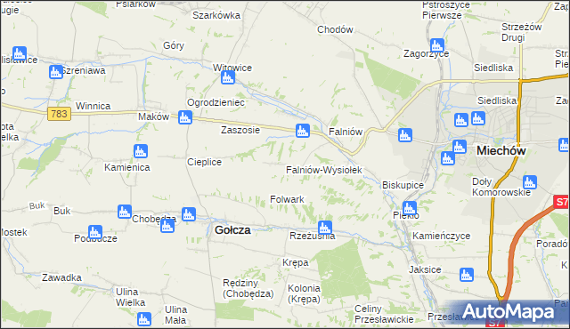 mapa Falniów-Wysiołek, Falniów-Wysiołek na mapie Targeo