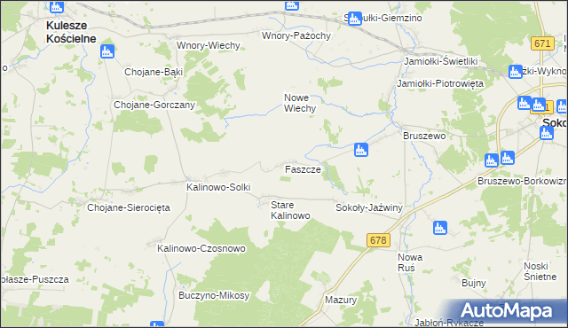 mapa Faszcze gmina Kulesze Kościelne, Faszcze gmina Kulesze Kościelne na mapie Targeo