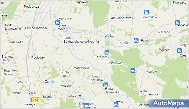 mapa Feliksów gmina Poddębice, Feliksów gmina Poddębice na mapie Targeo