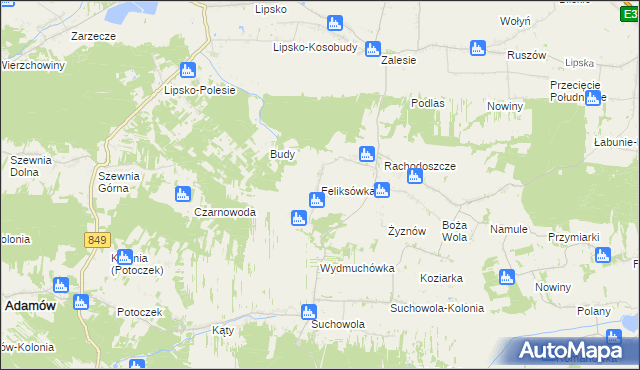 mapa Feliksówka gmina Adamów, Feliksówka gmina Adamów na mapie Targeo