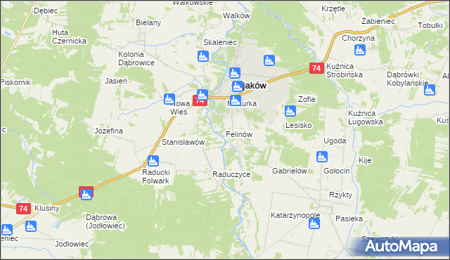 mapa Felinów gmina Osjaków, Felinów gmina Osjaków na mapie Targeo