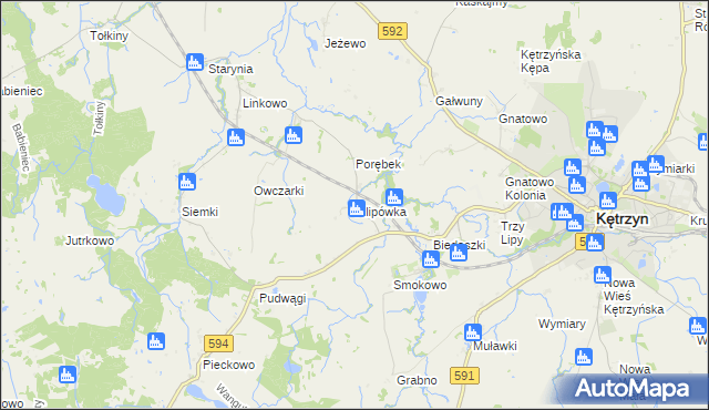 mapa Filipówka gmina Kętrzyn, Filipówka gmina Kętrzyn na mapie Targeo