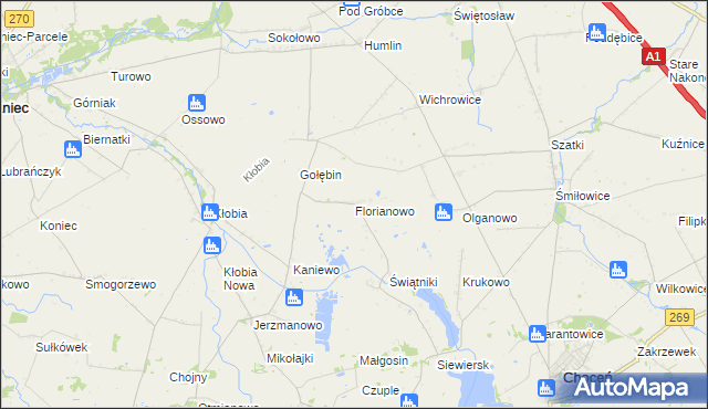mapa Florianowo gmina Lubraniec, Florianowo gmina Lubraniec na mapie Targeo