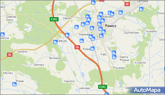 mapa Folwark gmina Rawicz, Folwark gmina Rawicz na mapie Targeo