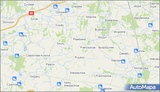 mapa Franciszków gmina Chynów, Franciszków gmina Chynów na mapie Targeo
