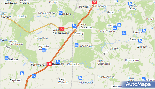 mapa Franciszków gmina Kowiesy, Franciszków gmina Kowiesy na mapie Targeo