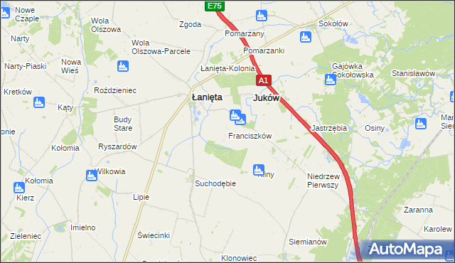 mapa Franciszków gmina Łanięta, Franciszków gmina Łanięta na mapie Targeo