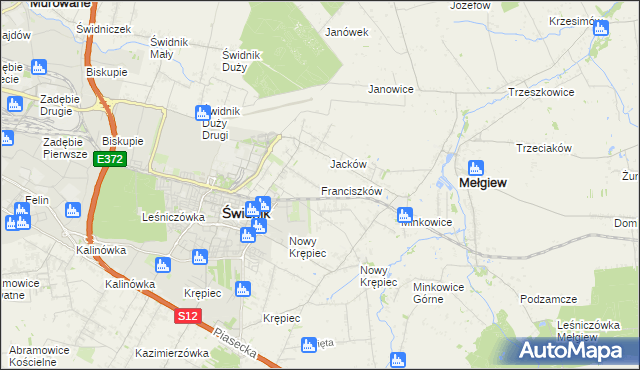 mapa Franciszków gmina Mełgiew, Franciszków gmina Mełgiew na mapie Targeo