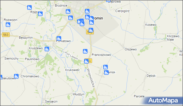 mapa Franciszkowo gmina Żuromin, Franciszkowo gmina Żuromin na mapie Targeo