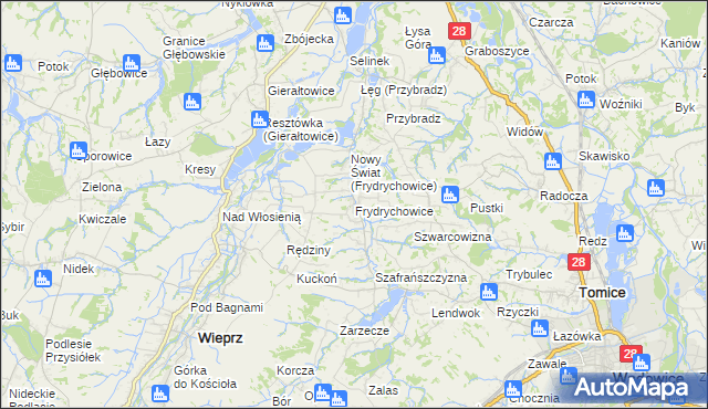 mapa Frydrychowice, Frydrychowice na mapie Targeo