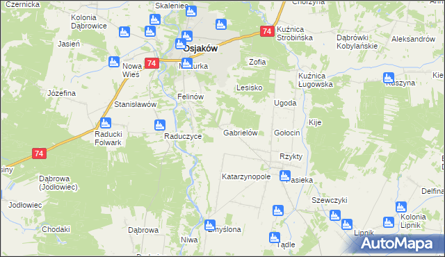 mapa Gabrielów gmina Osjaków, Gabrielów gmina Osjaków na mapie Targeo