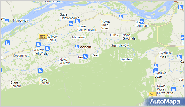 mapa Gać gmina Leoncin, Gać gmina Leoncin na mapie Targeo