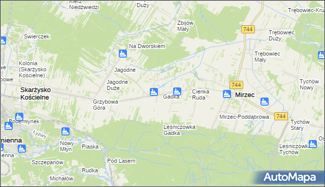 mapa Gadka gmina Mirzec, Gadka gmina Mirzec na mapie Targeo