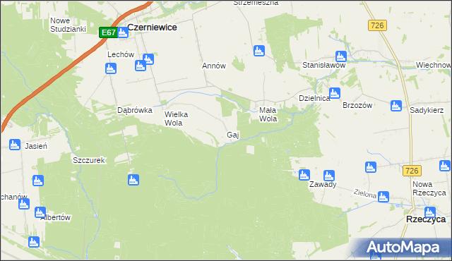 mapa Gaj gmina Czerniewice, Gaj gmina Czerniewice na mapie Targeo