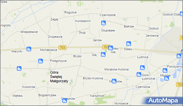 mapa Gaj gmina Góra Świętej Małgorzaty, Gaj gmina Góra Świętej Małgorzaty na mapie Targeo