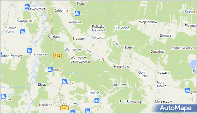 mapa Gaj gmina Przedbórz, Gaj gmina Przedbórz na mapie Targeo