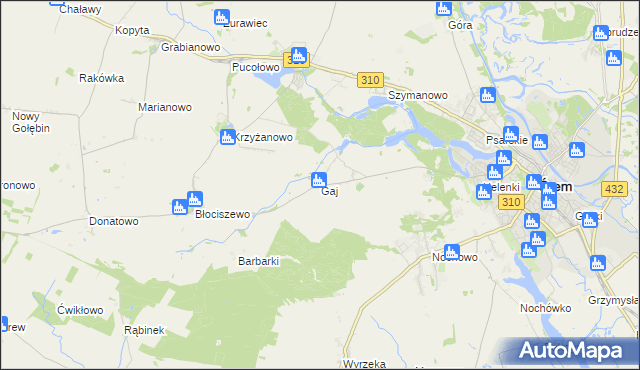mapa Gaj gmina Śrem, Gaj gmina Śrem na mapie Targeo