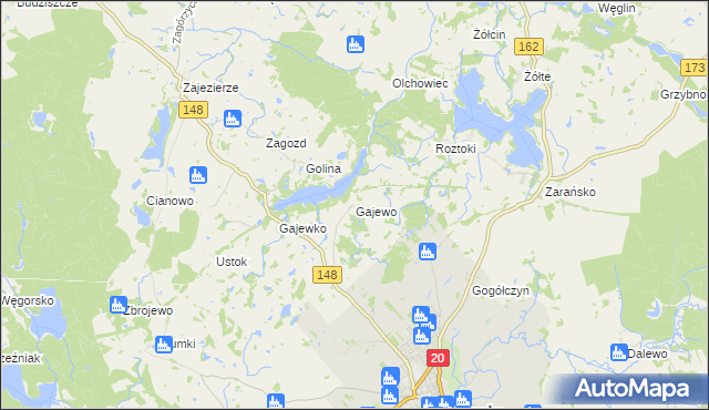mapa Gajewo gmina Drawsko Pomorskie, Gajewo gmina Drawsko Pomorskie na mapie Targeo