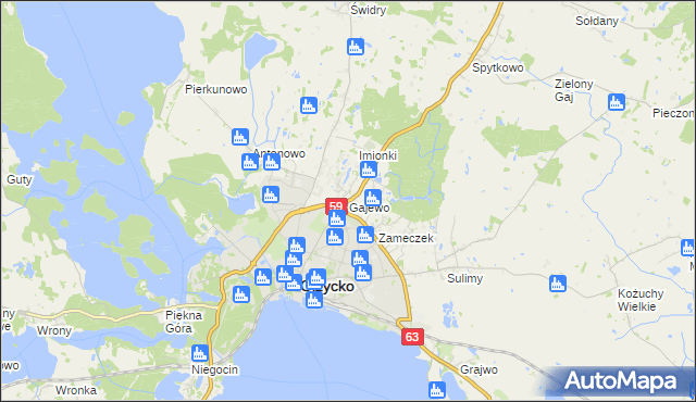 mapa Gajewo gmina Giżycko, Gajewo gmina Giżycko na mapie Targeo