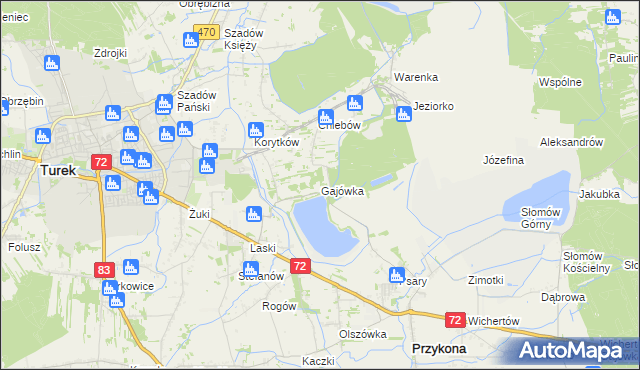 mapa Gajówka gmina Przykona, Gajówka gmina Przykona na mapie Targeo