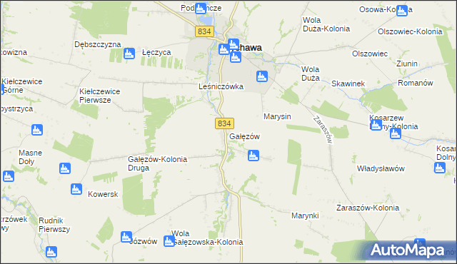 mapa Gałęzów gmina Bychawa, Gałęzów gmina Bychawa na mapie Targeo