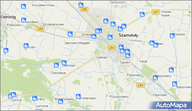 mapa Gałowo gmina Szamotuły, Gałowo gmina Szamotuły na mapie Targeo