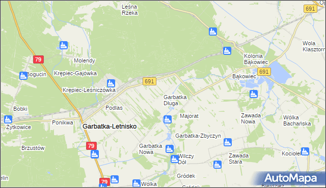 mapa Garbatka Długa, Garbatka Długa na mapie Targeo