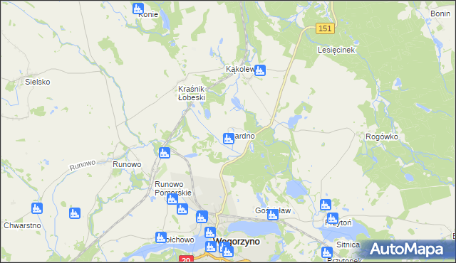 mapa Gardno gmina Węgorzyno, Gardno gmina Węgorzyno na mapie Targeo