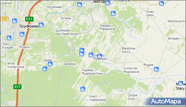 mapa Gąsawy Rządowe, Gąsawy Rządowe na mapie Targeo