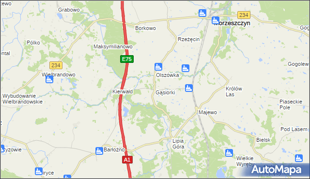 mapa Gąsiorki, Gąsiorki na mapie Targeo