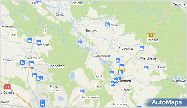 mapa Gąsiorowice, Gąsiorowice na mapie Targeo