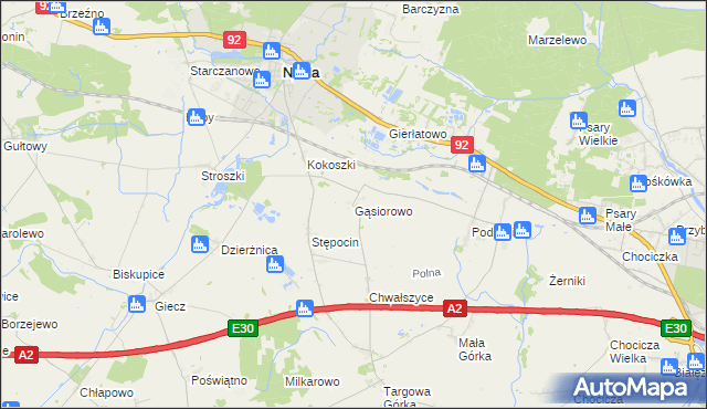 mapa Gąsiorowo gmina Nekla, Gąsiorowo gmina Nekla na mapie Targeo