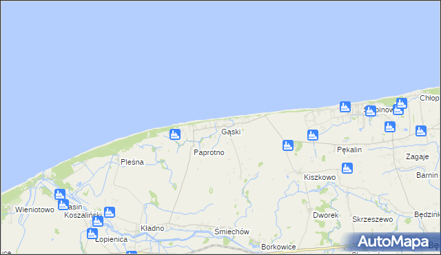 mapa Gąski gmina Mielno, Gąski gmina Mielno na mapie Targeo