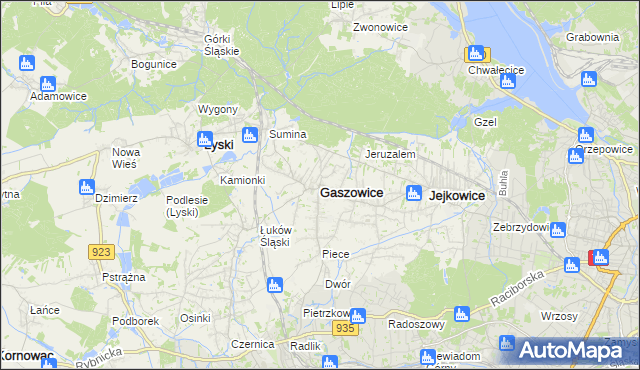 mapa Gaszowice powiat rybnicki, Gaszowice powiat rybnicki na mapie Targeo