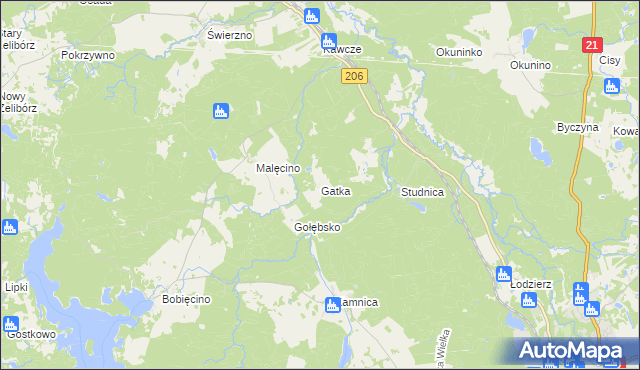 mapa Gatka gmina Miastko, Gatka gmina Miastko na mapie Targeo