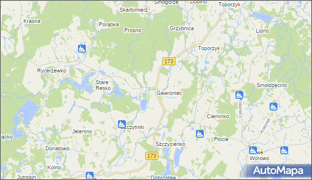 mapa Gawroniec gmina Połczyn-Zdrój, Gawroniec gmina Połczyn-Zdrój na mapie Targeo