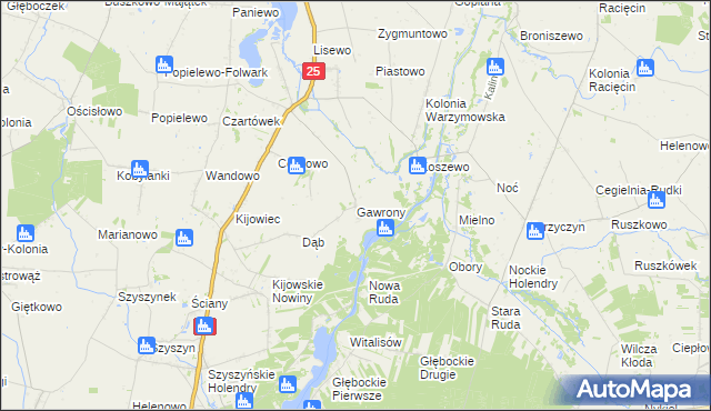 mapa Gawrony gmina Skulsk, Gawrony gmina Skulsk na mapie Targeo