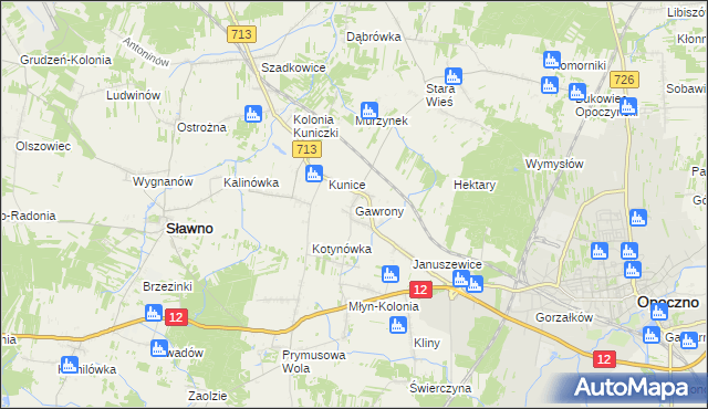 mapa Gawrony gmina Sławno, Gawrony gmina Sławno na mapie Targeo