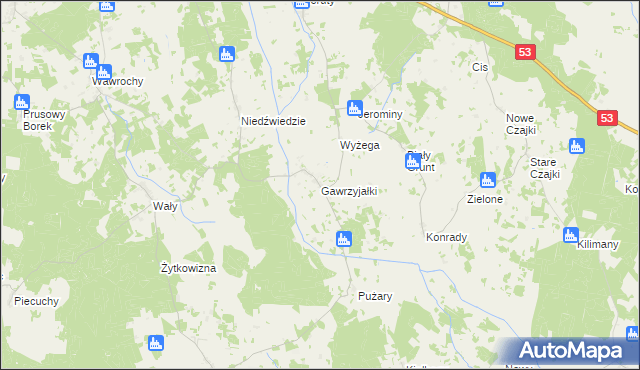 mapa Gawrzyjałki, Gawrzyjałki na mapie Targeo