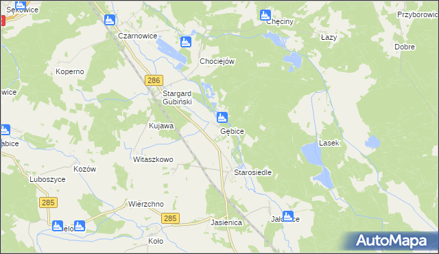 mapa Gębice gmina Gubin, Gębice gmina Gubin na mapie Targeo