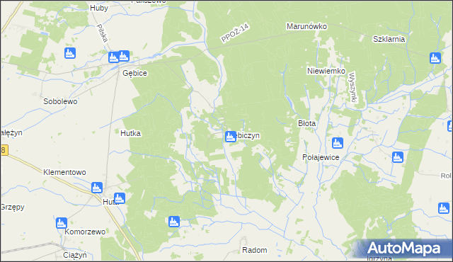 mapa Gębiczyn, Gębiczyn na mapie Targeo