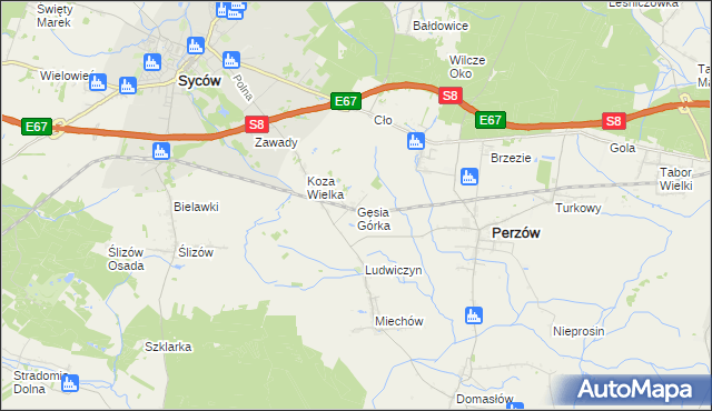 mapa Gęsia Górka, Gęsia Górka na mapie Targeo