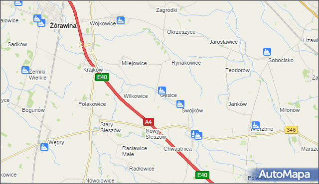 mapa Gęsice gmina Domaniów, Gęsice gmina Domaniów na mapie Targeo