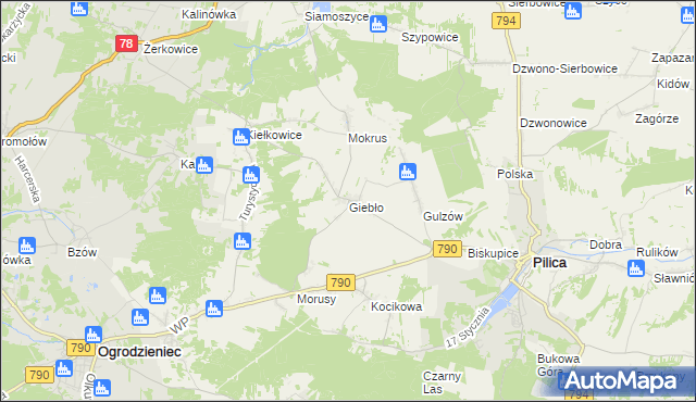 mapa Giebło, Giebło na mapie Targeo